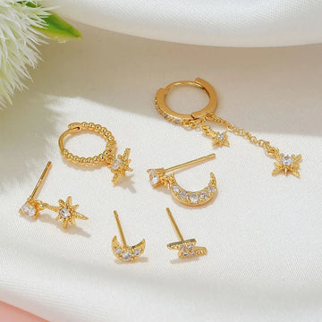 Gold Plated Cubic Zirconia Star Moon Dangle Earrings Set - LaVie Jewelery