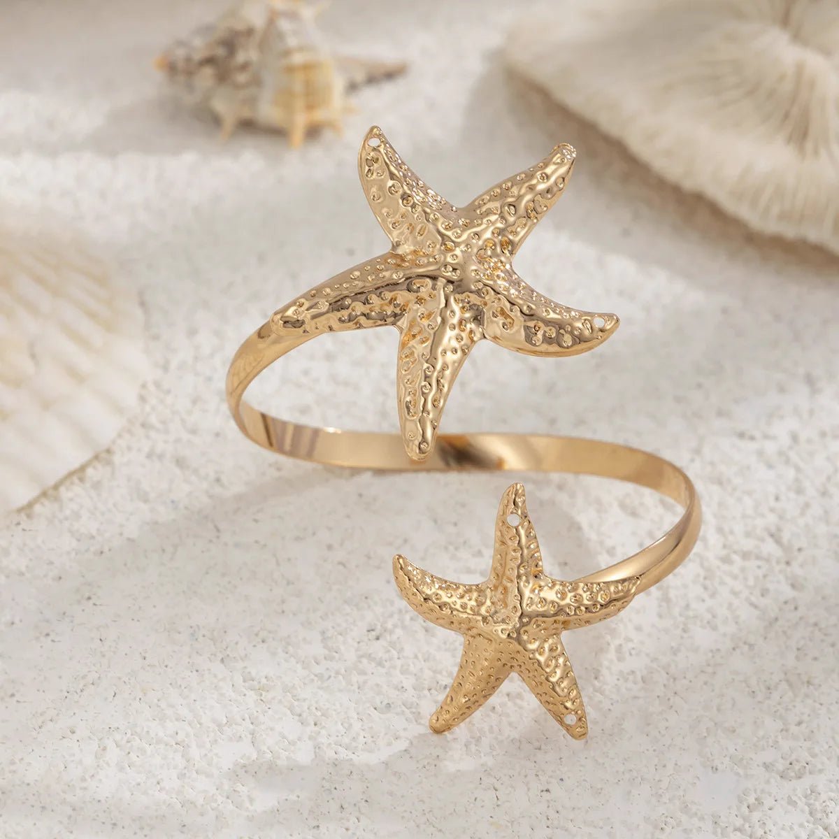 Gold Color Punk Flower Starfish Open Cuff Bangles - LaVie Jewelery