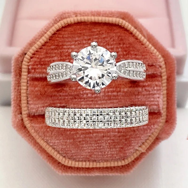 Charm Silver Color White Stone Rings Set - LaVie Jewelery