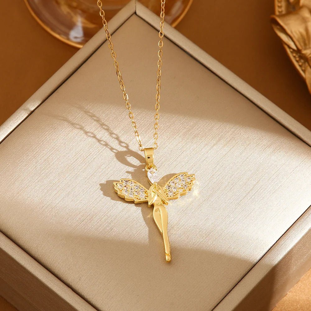 Stainless Steel Gold Color Dragonfly Wings Necklaces For Women - LaVie Jewelery