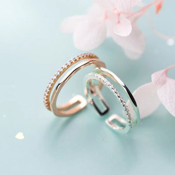 925 Sterling Silver Minimalist Handmade Double Zircon Rings - LaVie Jewelery
