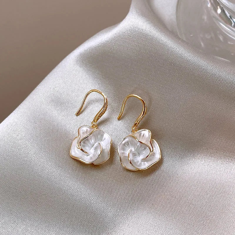 Korean Golden Rimmed Flower Drop Earrings - LaVie Jewelery