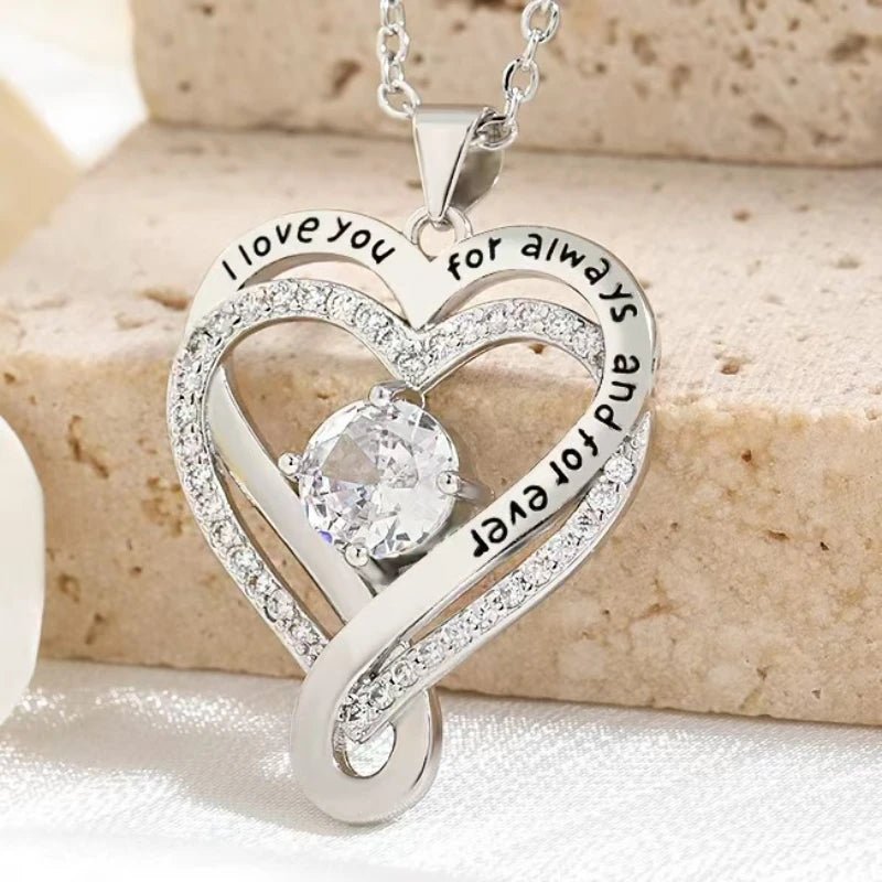 Elegant Hollow Heart Rhinestone Pendant Necklace - LaVie Jewelery