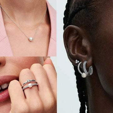 925 Sterling Silver Freshwater Cultured Pearls Collier Pearl Jewelery Set - LaVie Jewelery
