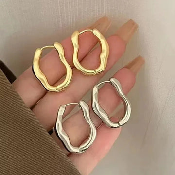 Vintage Silver Plated Stainless Steel Irregular Hoop Earrings - LaVie Jewelery