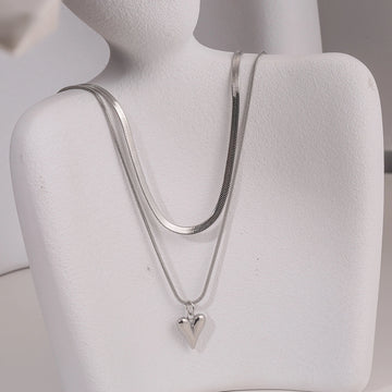 Stainless Steel Heart Pendant Double - layer Necklace Jewelery Set - LaVie Jewelery