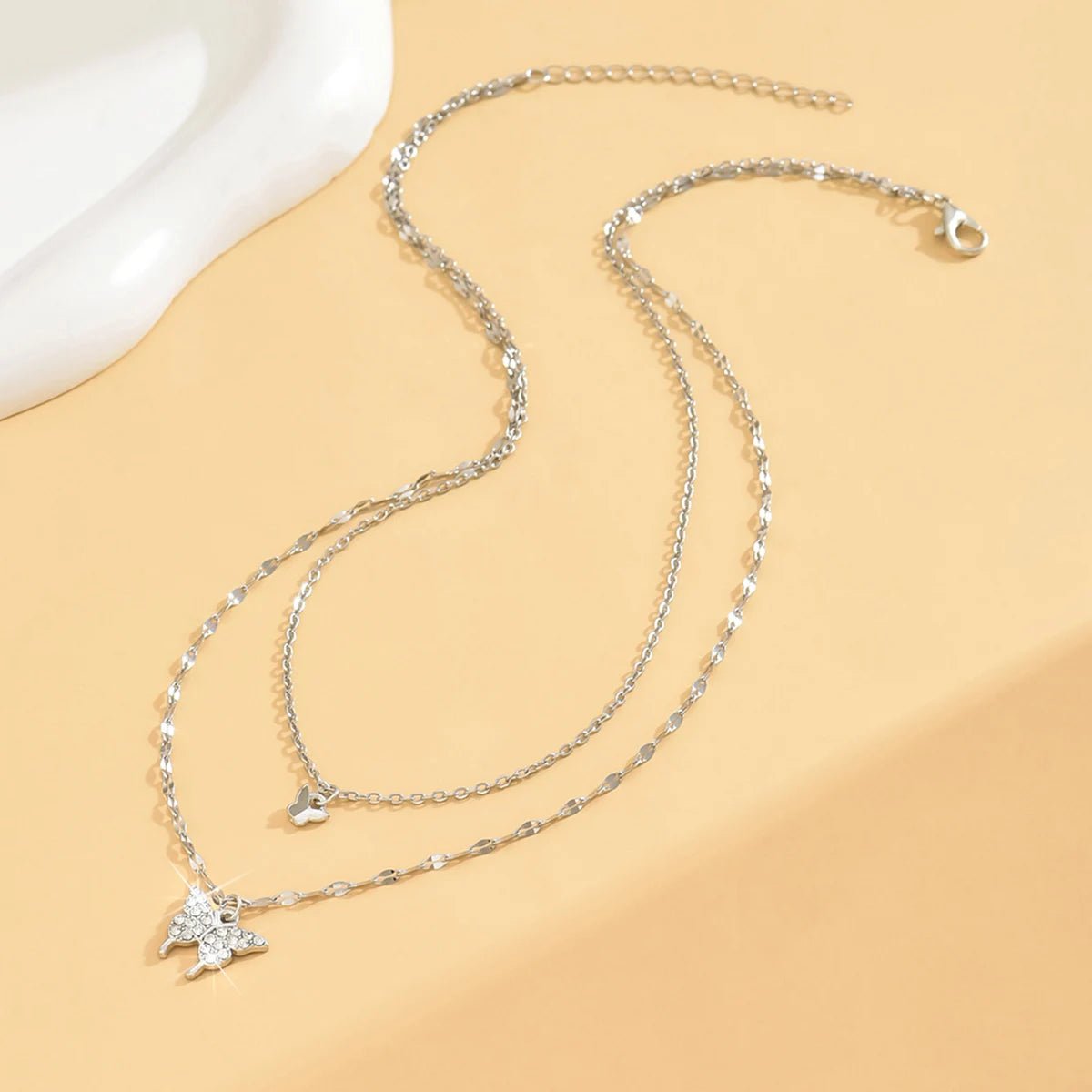 Lats Sparkling Double Layer Butterfly Collar Chain Necklace - LaVie Jewelery