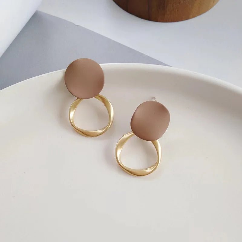 Vintage Brown Round Dangle Drop Earrings - LaVie Jewelery