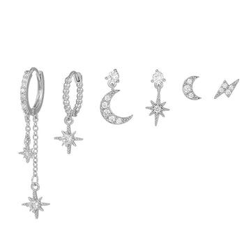 Gold Plated Cubic Zirconia Star Moon Dangle Earrings Set - LaVie Jewelery