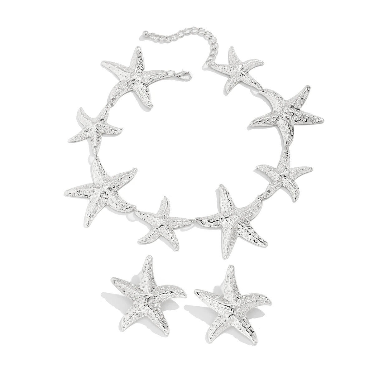 Vintage Large Metal Starfish Choker Necklace Drop Earrings Jewelry Set - LaVie Jewelery
