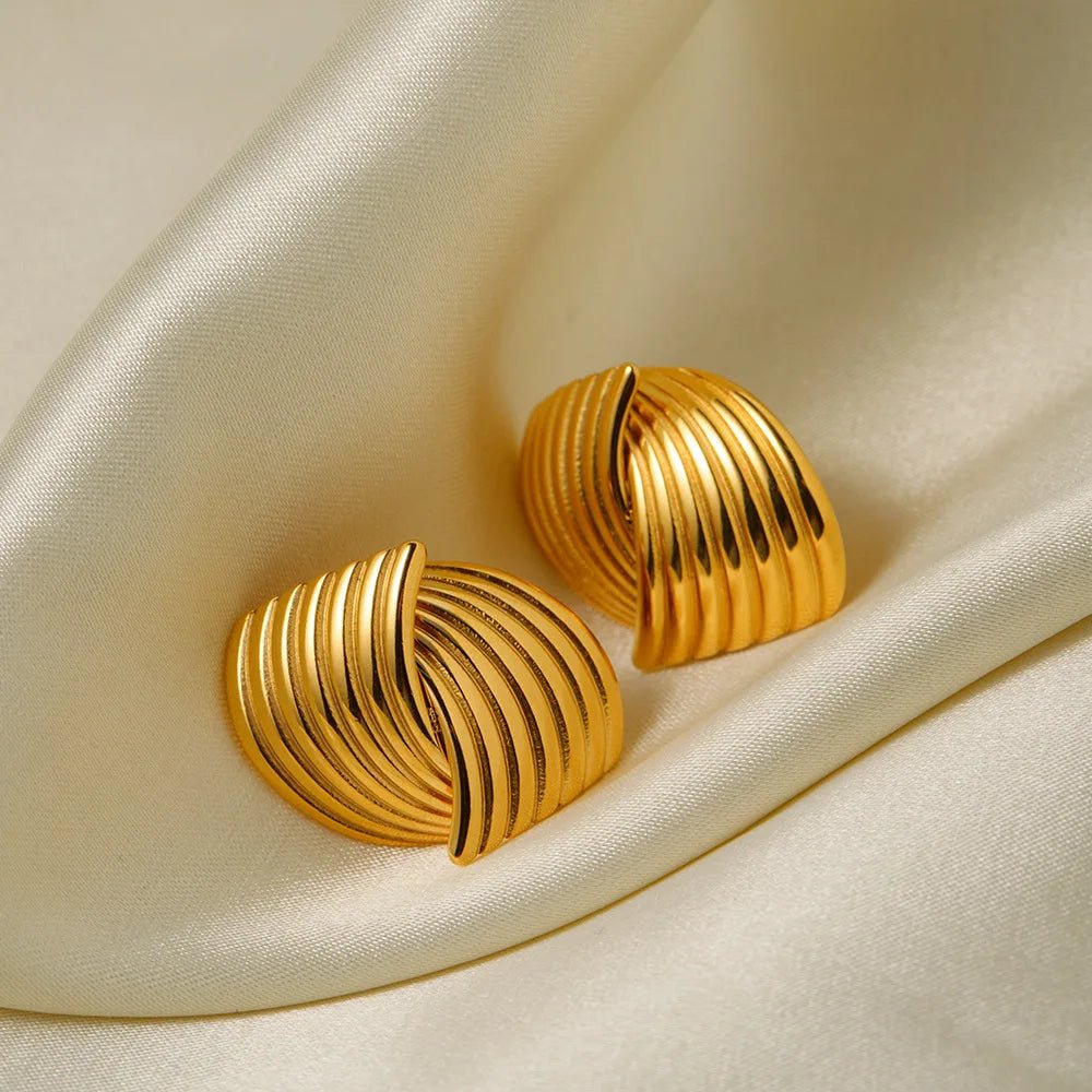 Gold Color Stainless Steel Three - Layer Knot Earrings - LaVie Jewelery