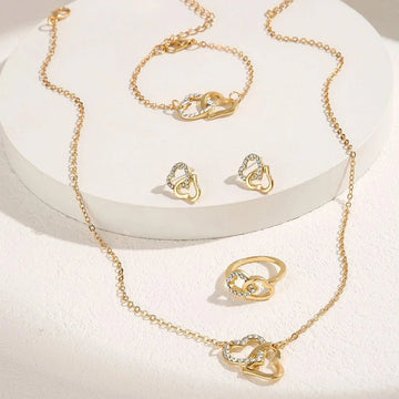 Elegant Gold Rhinestone Heart Shaped Jewelery Set - LaVie Jewelery