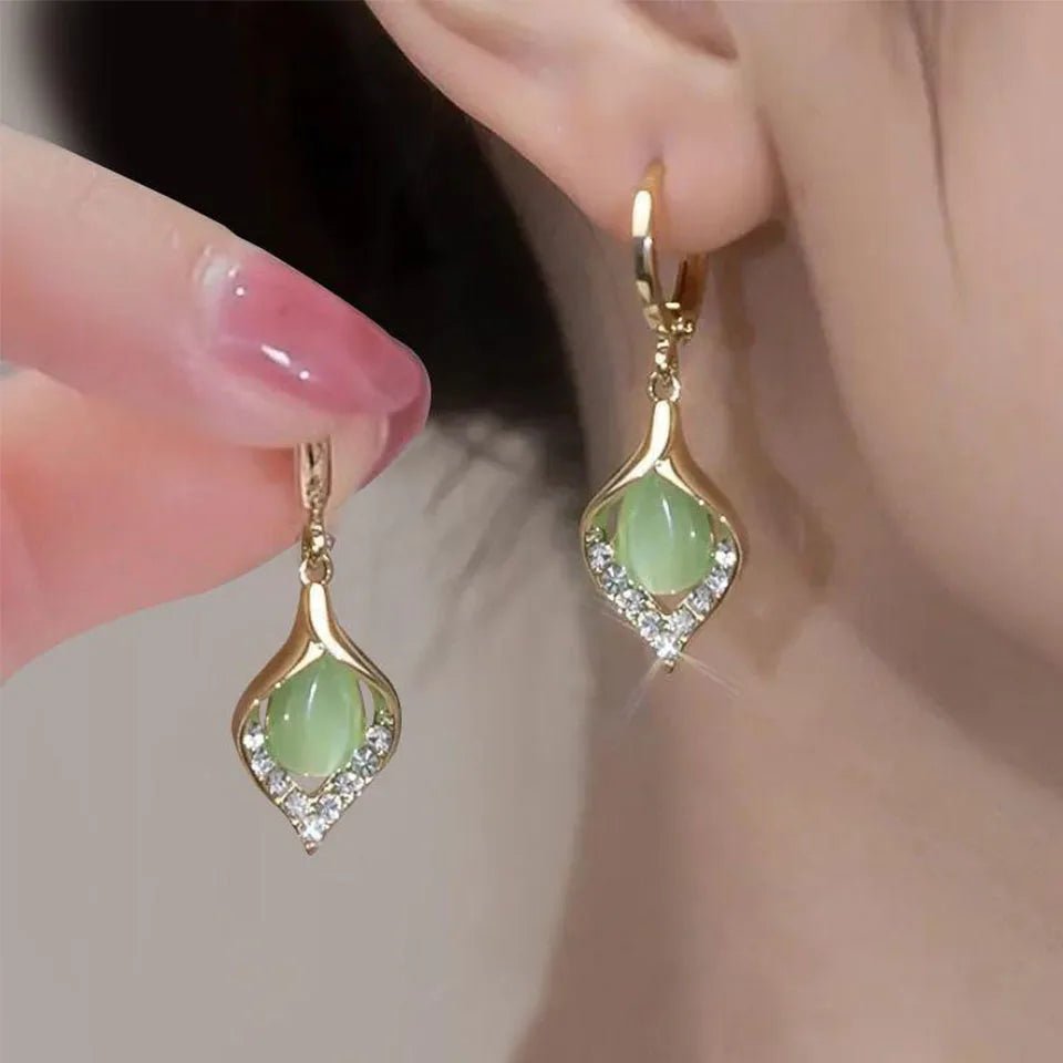 Korean Gold Color Plated Rhinestones Tulip Petal Angel Eye Hoop Earrings - LaVie Jewelery