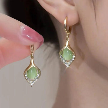 Korean Gold Color Plated Rhinestones Tulip Petal Angel Eye Hoop Earrings - LaVie Jewelery