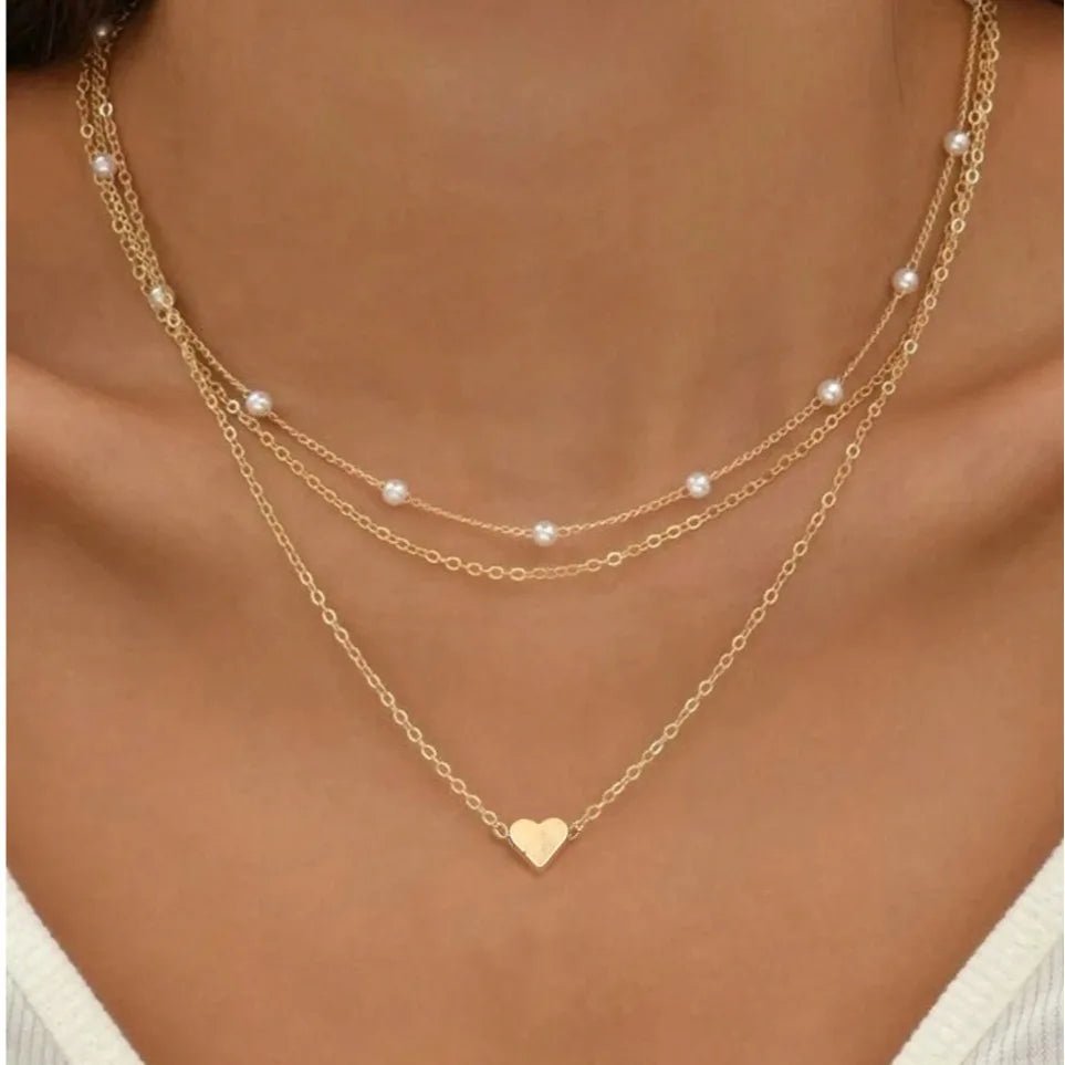 14K Gold Pearl Heart Pendant Necklace Set - LaVie Jewelery
