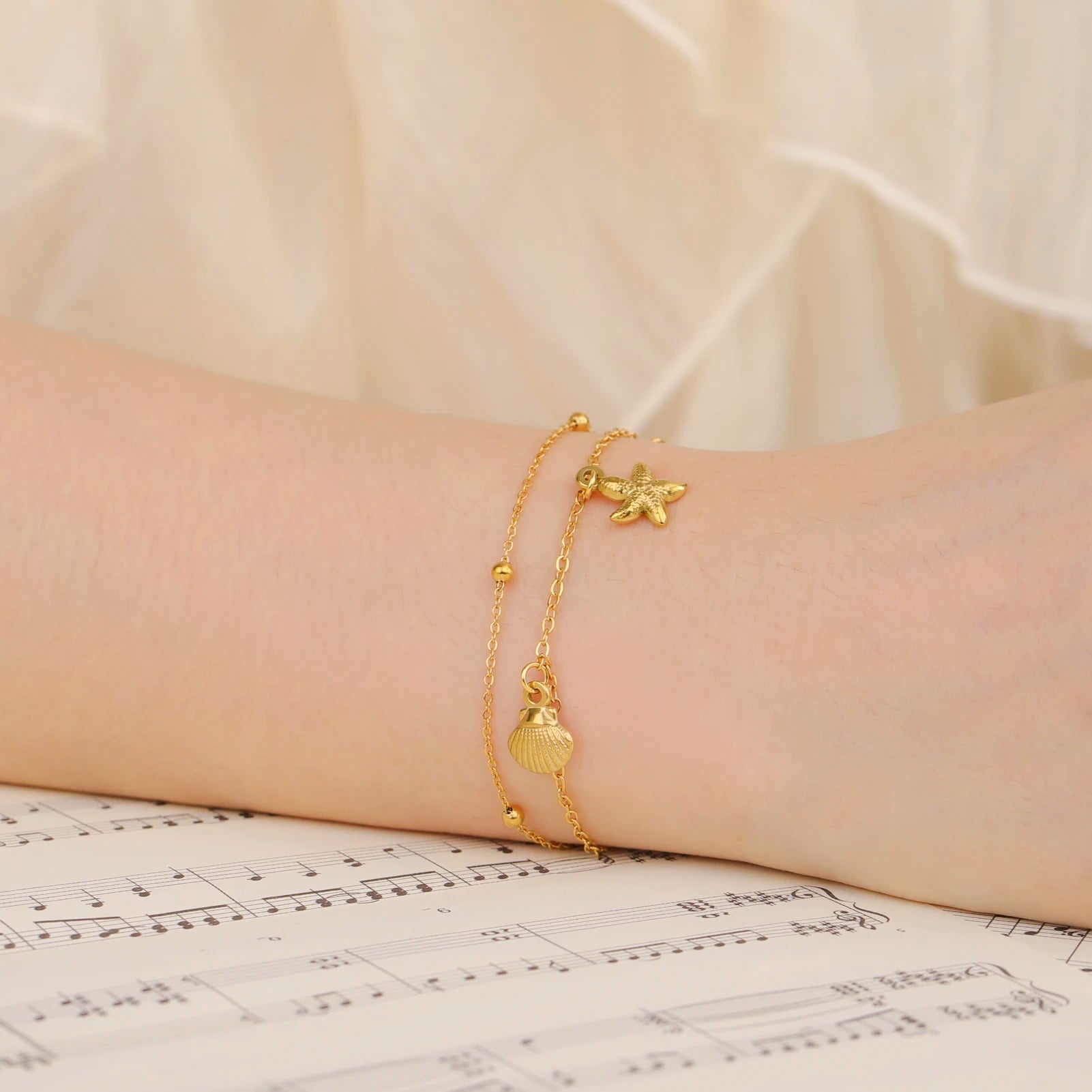 Stainless Steel Starfish Seashell Charms Bracelet - LaVie Jewelery