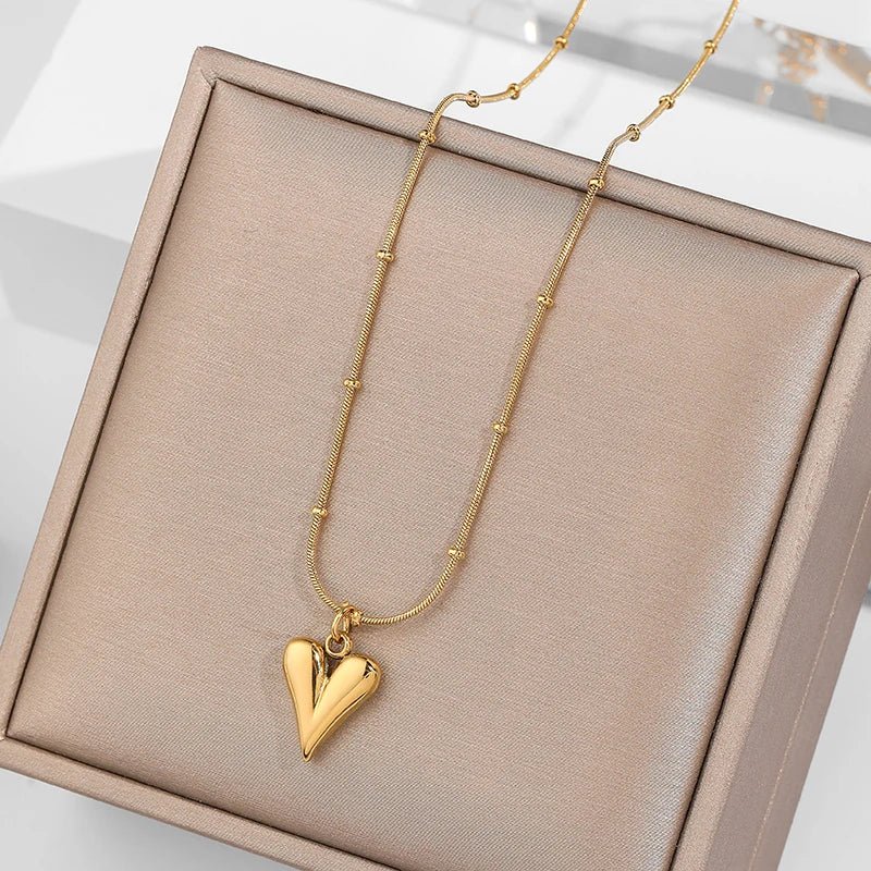 Stainless Steel Heart Pendant Chain Necklace - LaVie Jewelery