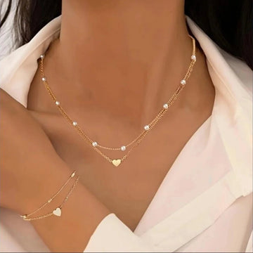 14K Gold Plated Heart Pearl Pendant Jewelery Sets - LaVie Jewelery