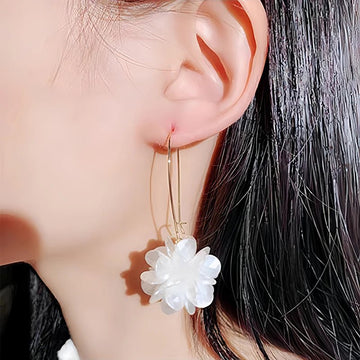 Elegant White Flower Pearl Dangle Earrings - LaVie Jewelery