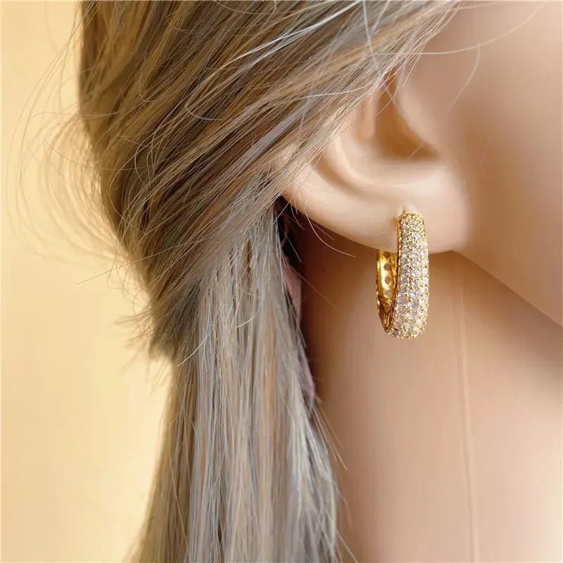 Dazzling Cubic Zirconia Stone Gold Color Hoop Earrings - LaVie Jewelery