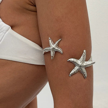 Gold Color Punk Flower Starfish Open Cuff Bangles - LaVie Jewelery