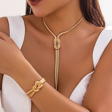 Vintage Goth Tassel Long Snake Twisted Chain Bracelet Necklace Set - LaVie Jewelery