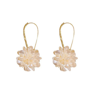 Korean Exquisite Rhinestone Long White Flower Pearl Drop Earrings - LaVie Jewelery
