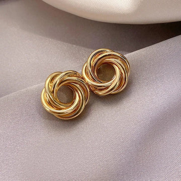 Multilayer Round Circles Twisted Metal Gold Color Hoop Earrings - LaVie Jewelery